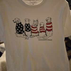 Vineyard Vines White Tee with Flag Dog Design